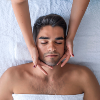 Male clients receives a facial