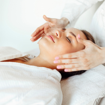 Client receives facial with steam