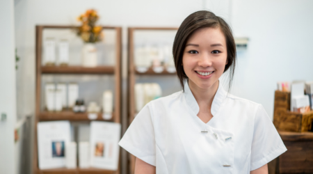 Female esthetician standing in the spa lobby